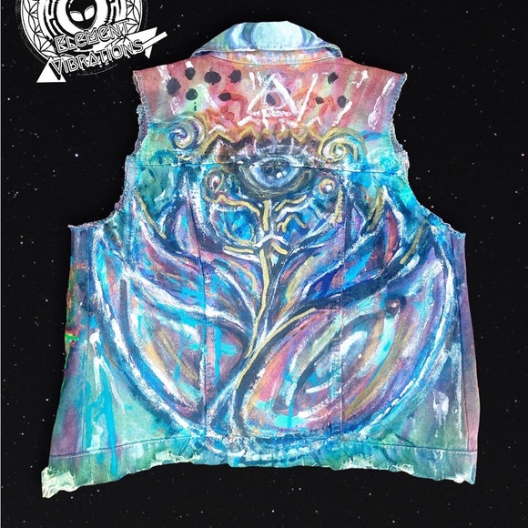 Vintage Levi’s upcycle denim vest handpainted psychedelic - Picture 3 of 4